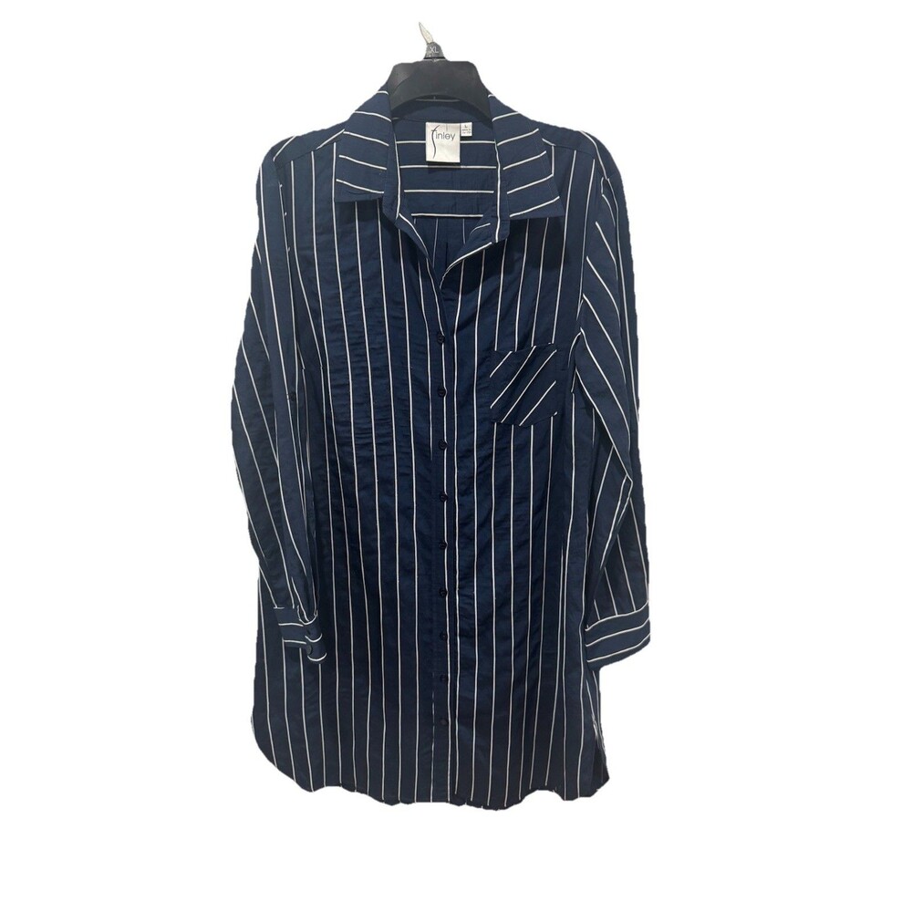 Finley Jody Striped Button Up Shirt Dress Women’s XL Roll Tab Sleeve Blue/white